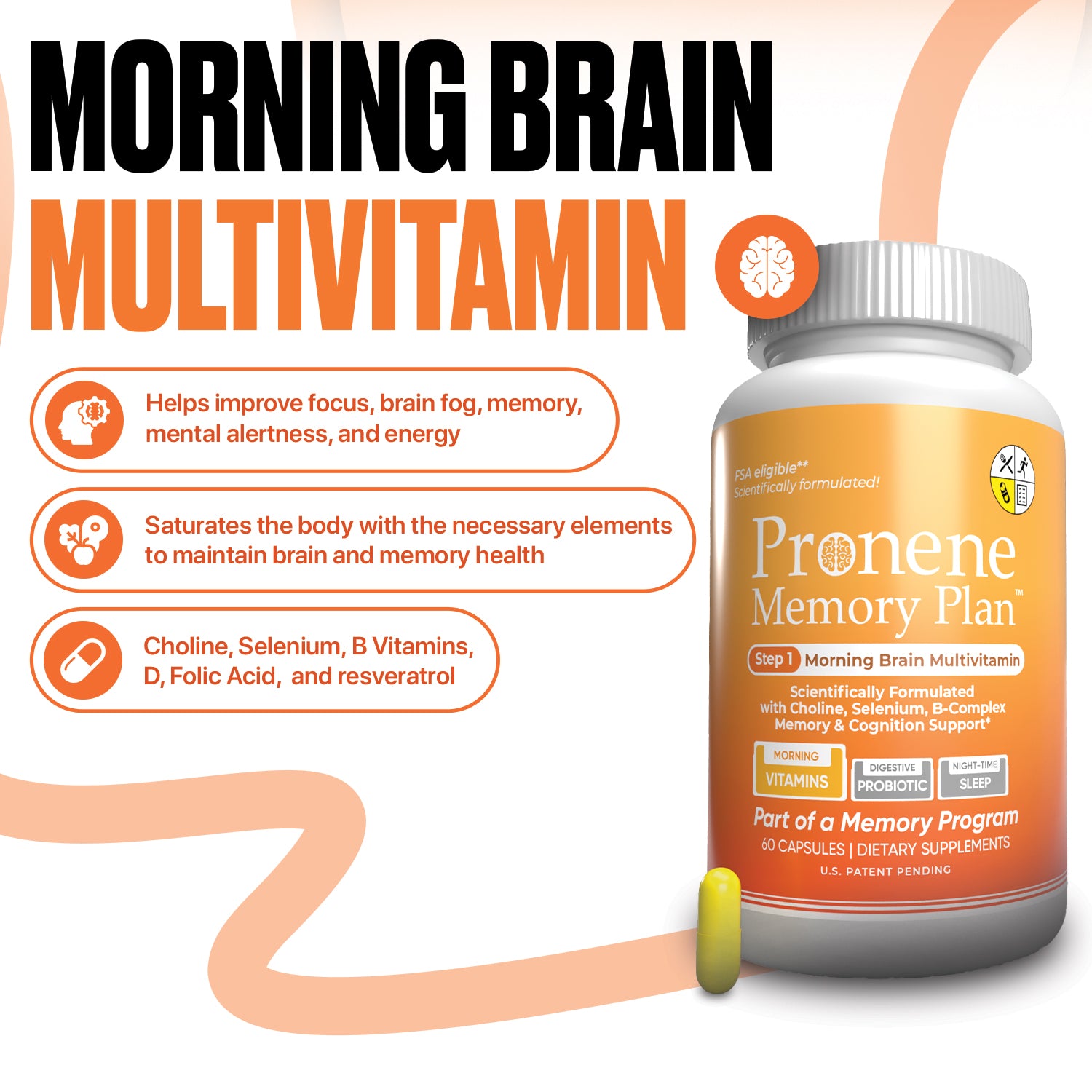 Super Brain Multivitamin (60 ct) | Choline, B12, D, Selenium, more | Memory & Focus Support