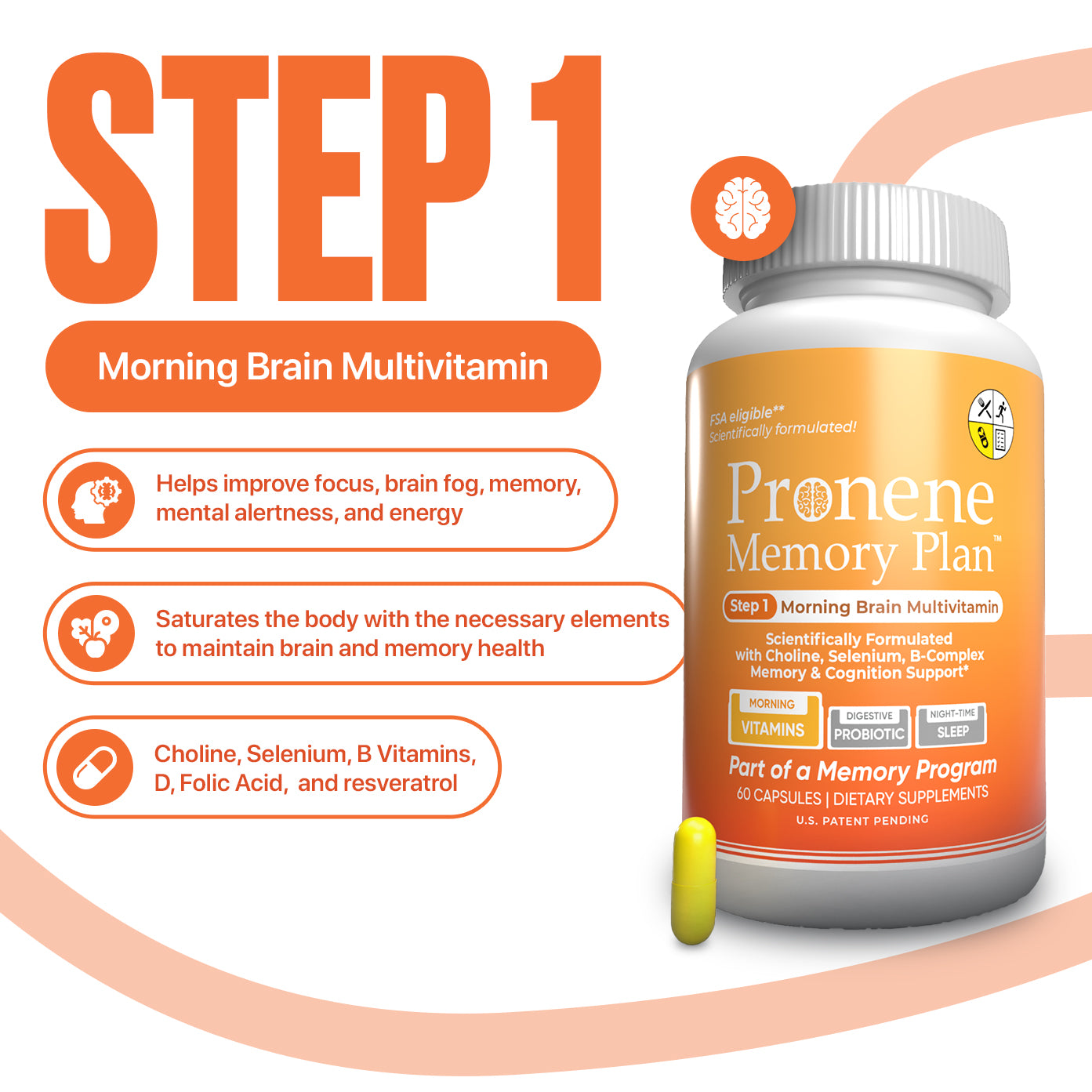 Pronene 3-Bottle Pack (60ct each): Morning Brain Multivitamin, Advanced Probiotic, Deep Sleep Support