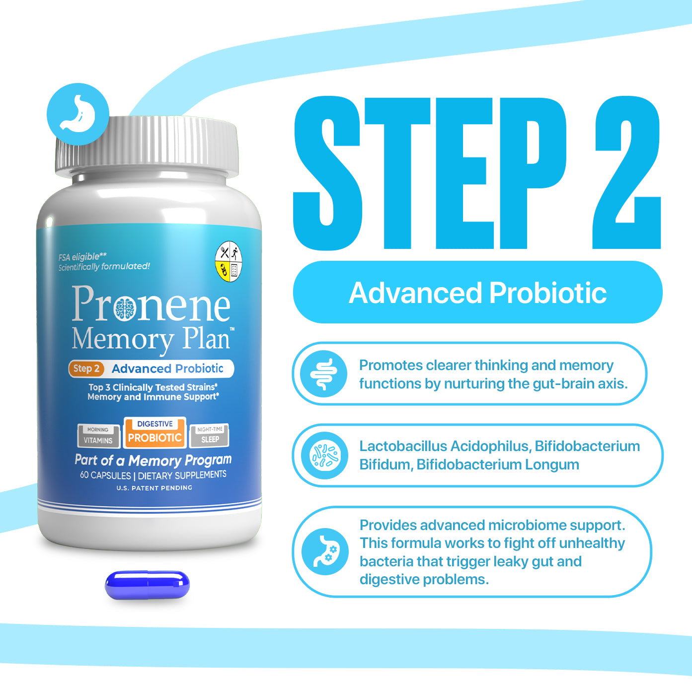 Pronene 3-Bottle Pack (60ct each): Morning Brain Multivitamin, Advanced Probiotic, Deep Sleep Support