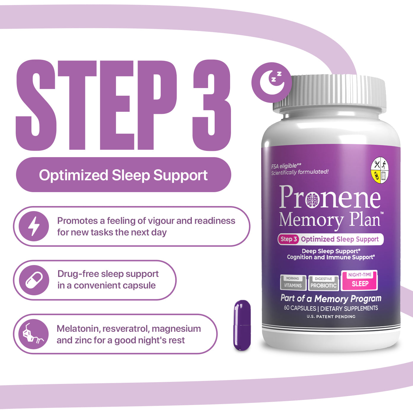 Pronene 3-Bottle Pack (60ct each): Morning Brain Multivitamin, Advanced Probiotic, Deep Sleep Support