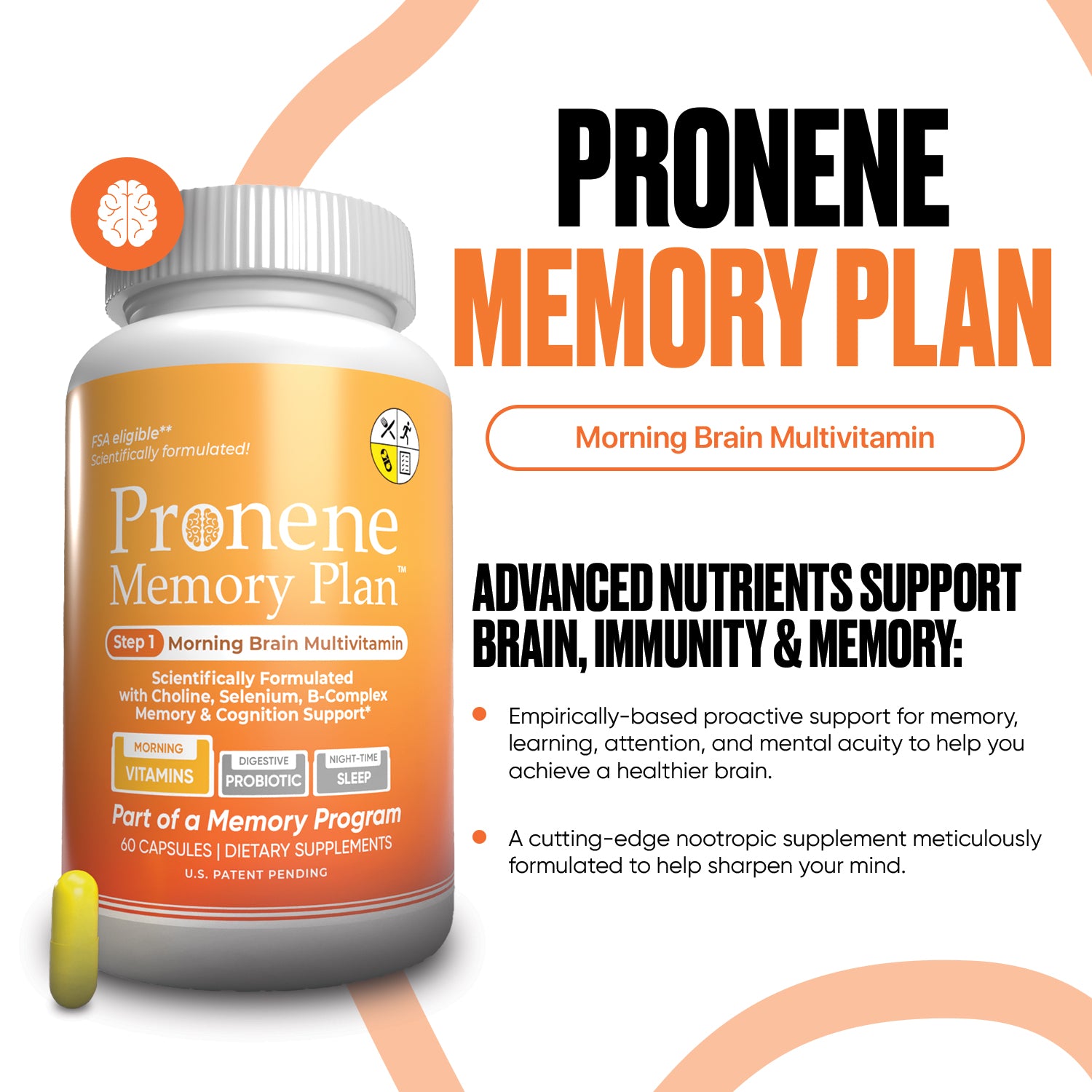 Super Brain Multivitamin (60 ct) | Choline, B12, D, Selenium, more | Memory & Focus Support